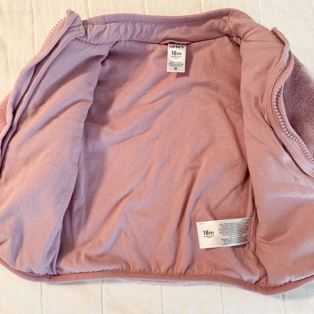 Osh Kosh Pink Fleece Jacket Size 18 Months- Pink-‎ Soft Jersey Lined- Zip Up